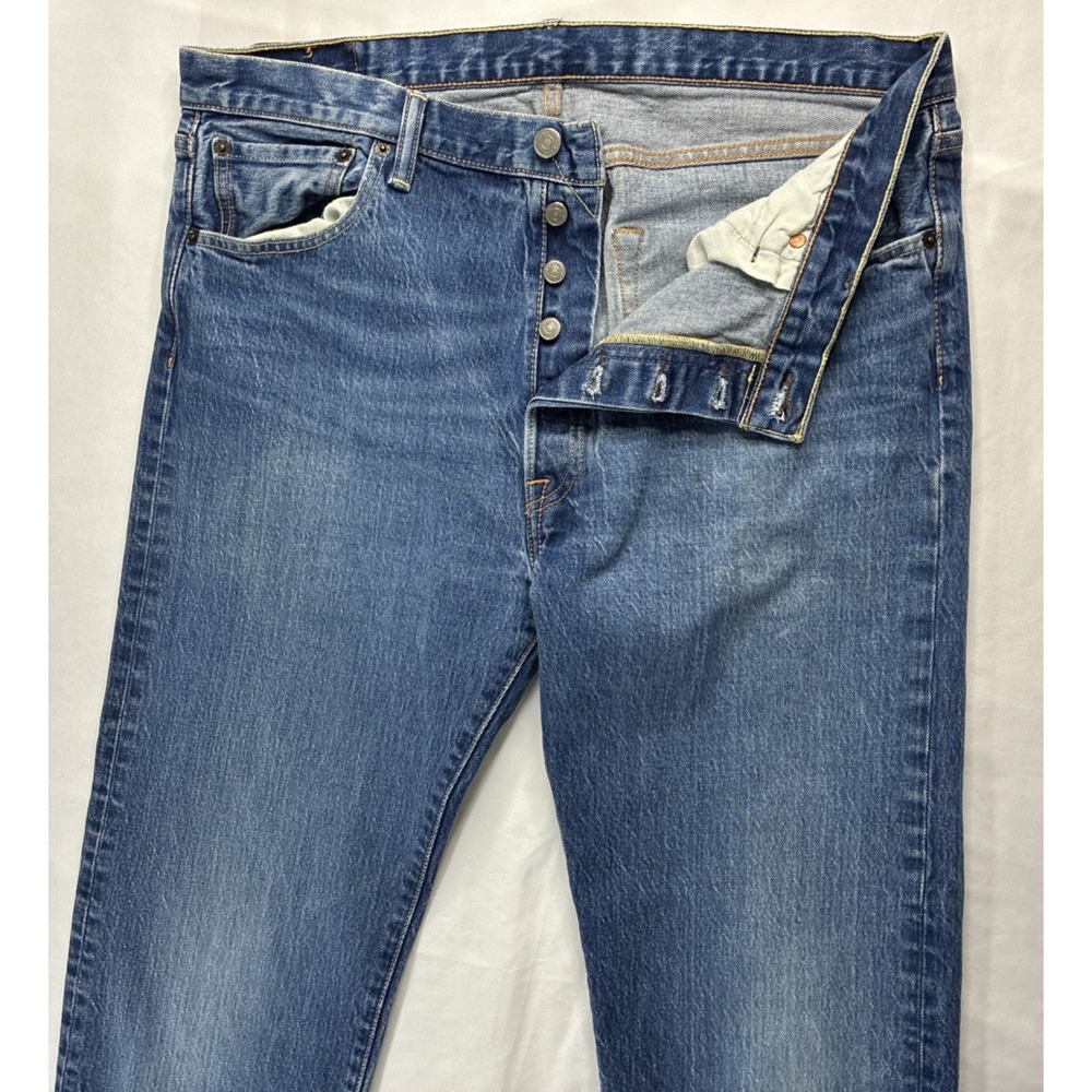 Levis 501 Original Fit 90s Button Fly Medium Wash Distressed 36x36 -Stain on leg